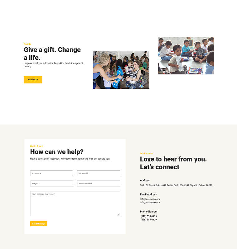 Contact Page 1 patterns charity page contact