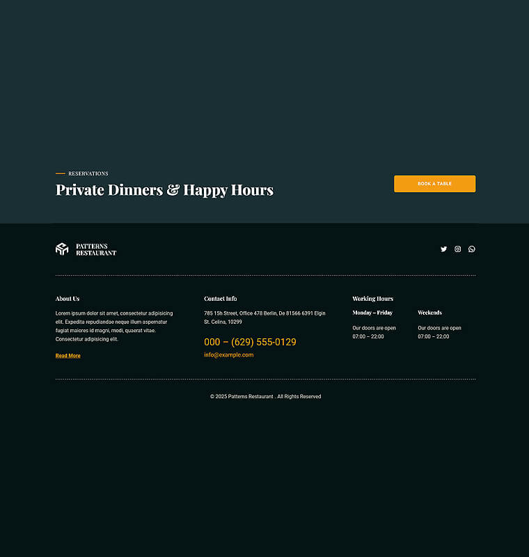 Footer 1 patterns restaurant footer